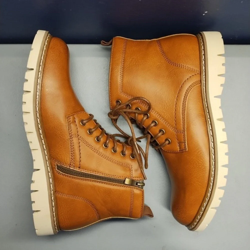 Steve Madden Broome‎ Chukka Boots Mens US 8.5M Brown Synthetic Side Zip Lace Up